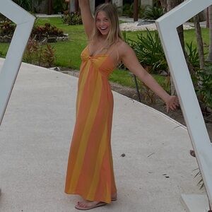 ❌SOLD❌Show me your mumu Orange and Yellow Striped Dress